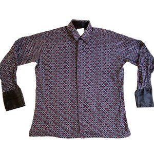 Coogi Men's All Over Logo Print Long Sleeve Button Up Shirt 3XL Flip Cuff